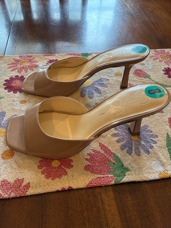 Jessica Simpson Nude Patent Slide Mules - Picture 2 of 4